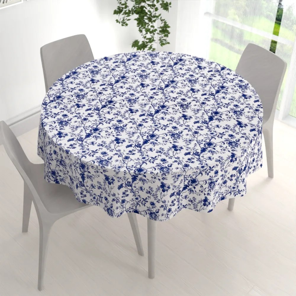 Biante Bavlnený okrúhly obrus Sandra SA-639 Modré kvety na bielom Ø 40 cm