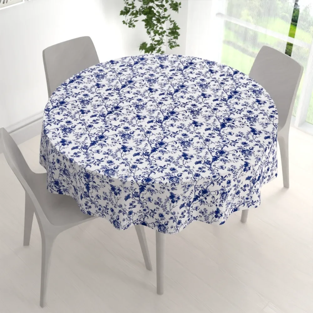 Biante Bavlnený okrúhly obrus Sandra SA-639 Modré kvety na bielom Ø 80 cm