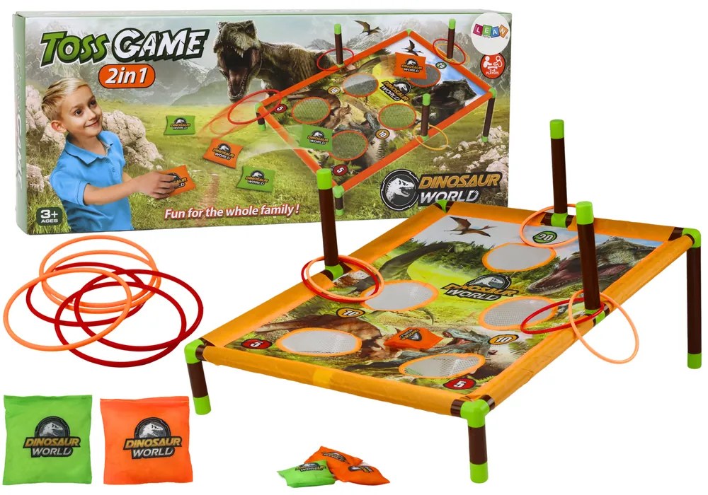 LEAN TOYS Arkádová hra – Hoď vrecko, obruč – dinosaurus