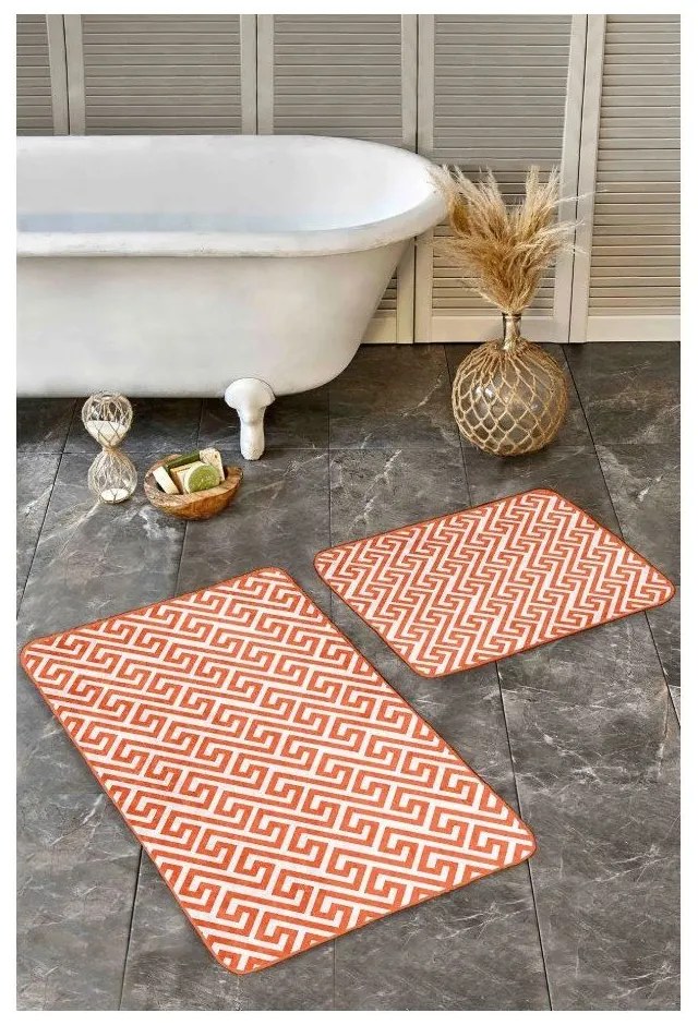 Oranžové zamatové kúpeľňové predložky v súprave 2 ks 60x100 cm – Mila Home