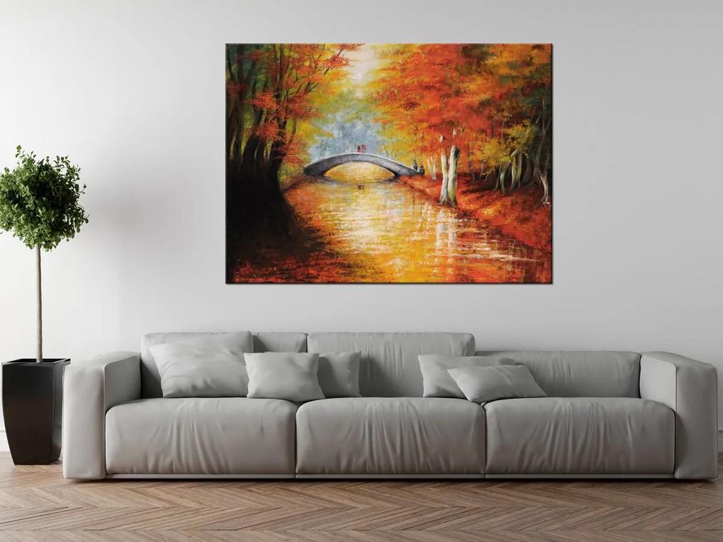 Gario Ručne maľovaný obraz Po jesennom moste Rozmery: 120 x 80 cm
