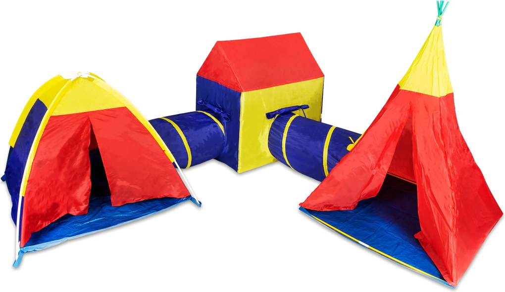 IPLAY Detský set stanov 5v1 – stan tipi, iglu, domček + 2 tunely pre deti