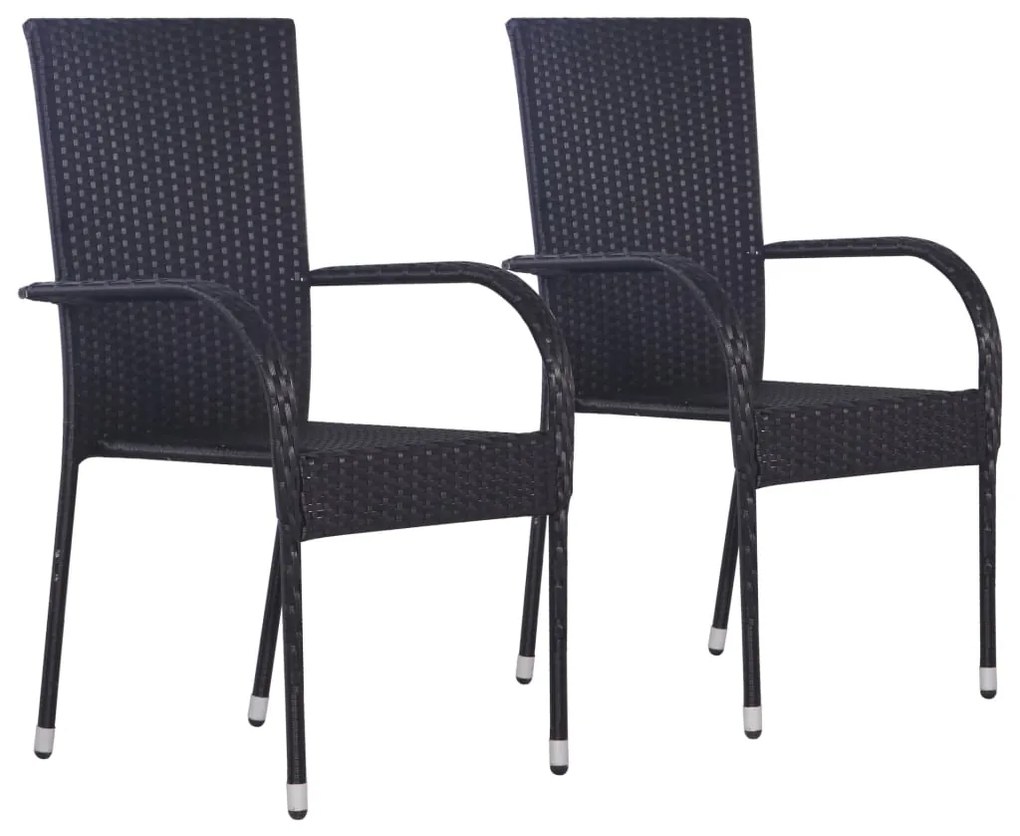 vidaXL Stohovateľné vonkajšie stoličky 2 ks, polyratan, čierne