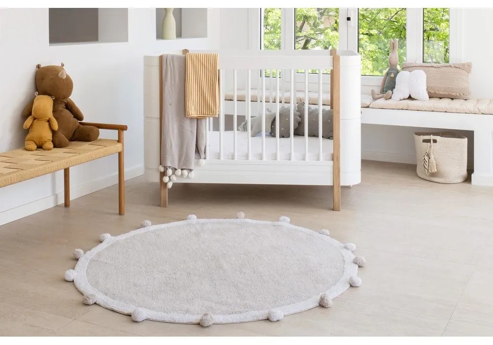 Svetlosivý prateľný ručne tkaný bavlnený detský koberec ø120 cm Bubbly – Lorena Canals