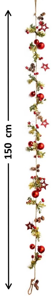 Vianočná girlanda Nature červená, 150 cm