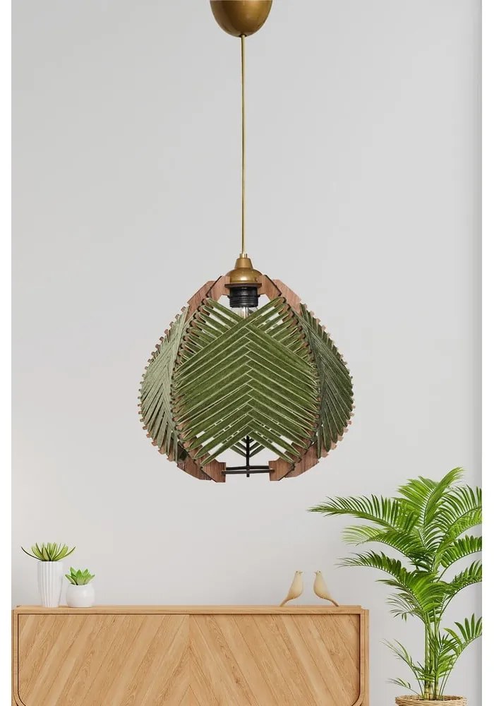 Tmavozelené/v prírodnej farbe závesné svietidlo s textilným tienidlom ø 25 cm Yola – Opviq lights