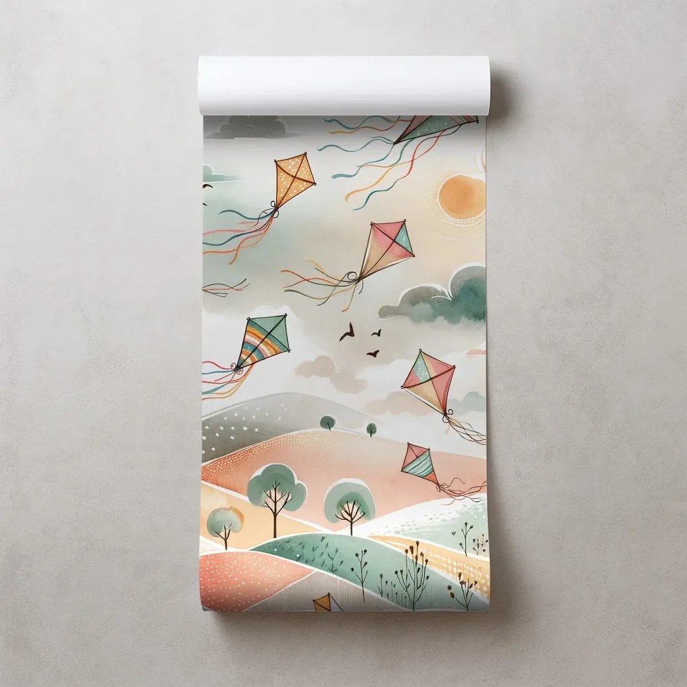 Tapeta pastelové lietajúce draky na oblohe