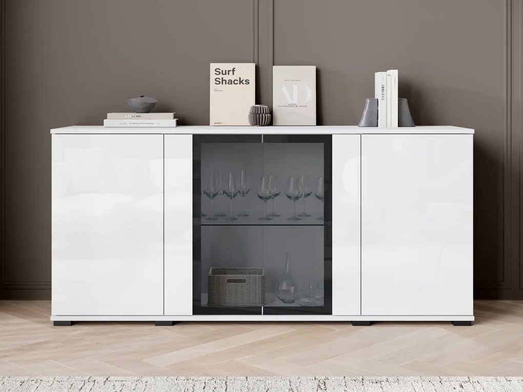 Komoda s dvierkami Hedvis SB 154 4D, Farby: čierna, Osvetlenie: osvetlenie LED biele