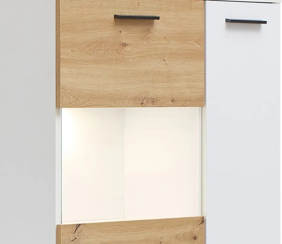 Obývacia stena Heathrow, biela/dub artisan, s osvetlením