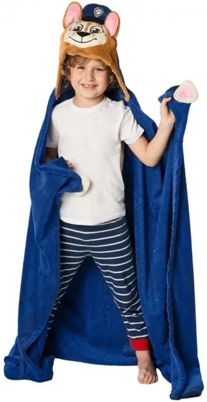 Detská / chlapčenská deka s kapucňou Tlapková patrola - Paw Patrol - motív Chase - Coral fleece 230 g/m² - 110 x 140 cm