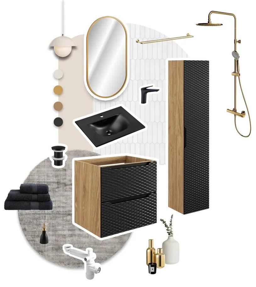 Umyvadlová skříňka Ocean 120 cm s deskou a umyvadlem černá/dub olejovaný