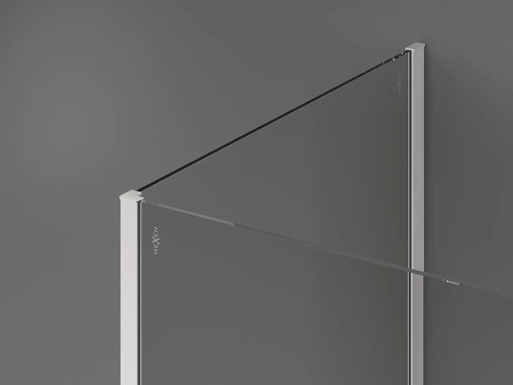 Mexen Kioto, 3-stenová sprchová zástena Walk-In 115 x 100 x 40 cm, 8mm číre sklo, biely profil, 800-115-100-221-20-00-040