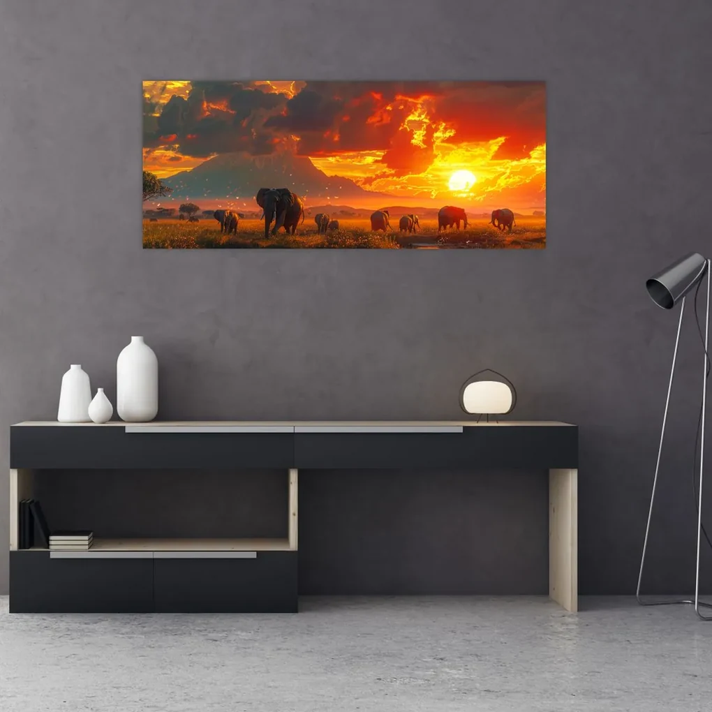 Obraz - Stádo slonov (120x50 cm)