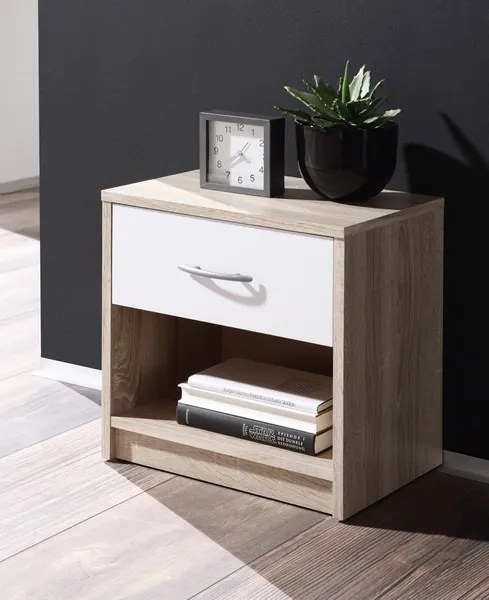 Nočný stolík Pepe, dub sonoma/biela
