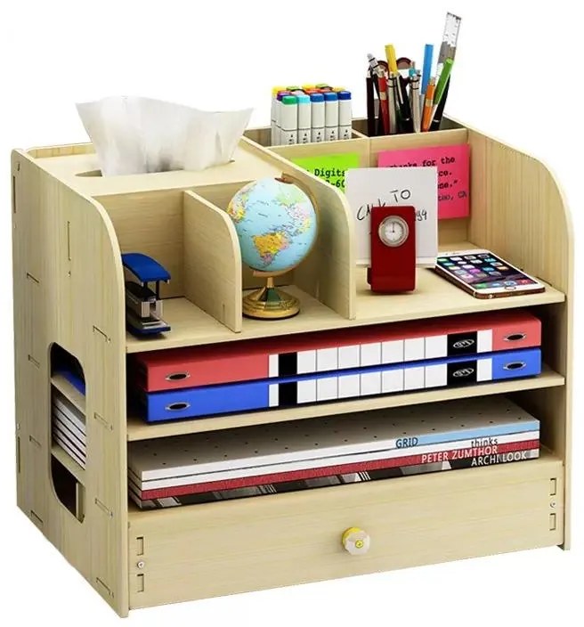 DIY zakladač na A4 dokumenty, písacie potreby a vreckovky so zásuvkou svetlé drevo B3S Svetlé drevo