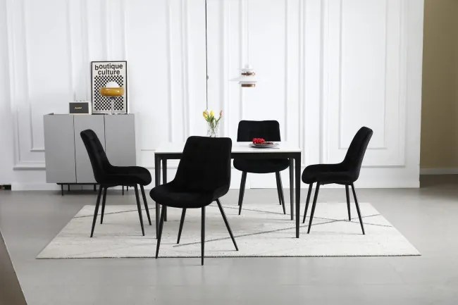 Set štyroch jedálenských stoličiek BERA zamatové čierne / čierne nohy (4ks)