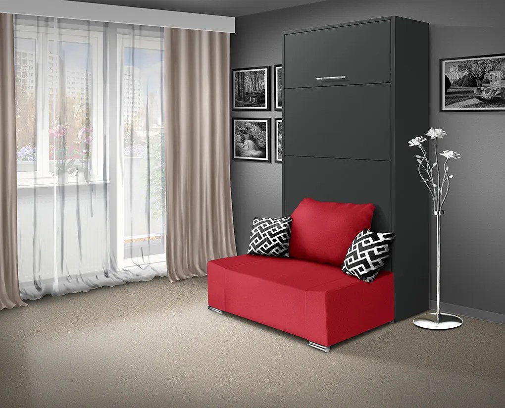 Nabytekmorava Sklápacia posteľ s pohovkou VS 21058P 200x90 farba pohovky: Červená, Typ farebného prevedenia: Antracit / dvere biele LESK