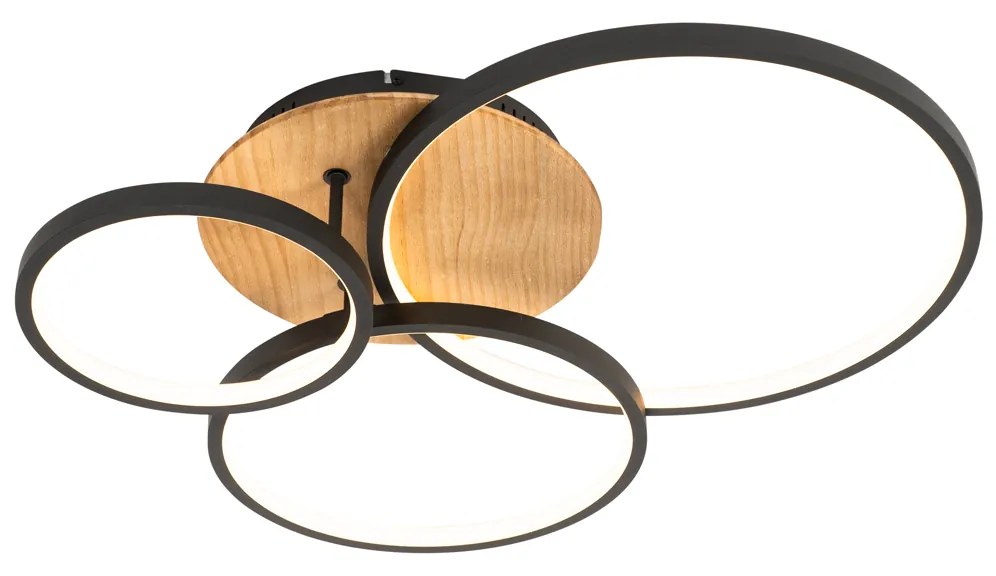 Čierne stropné svietidlo s drevom vrátane LED 3-stupňové stmievateľné 3-svetlo - Alec