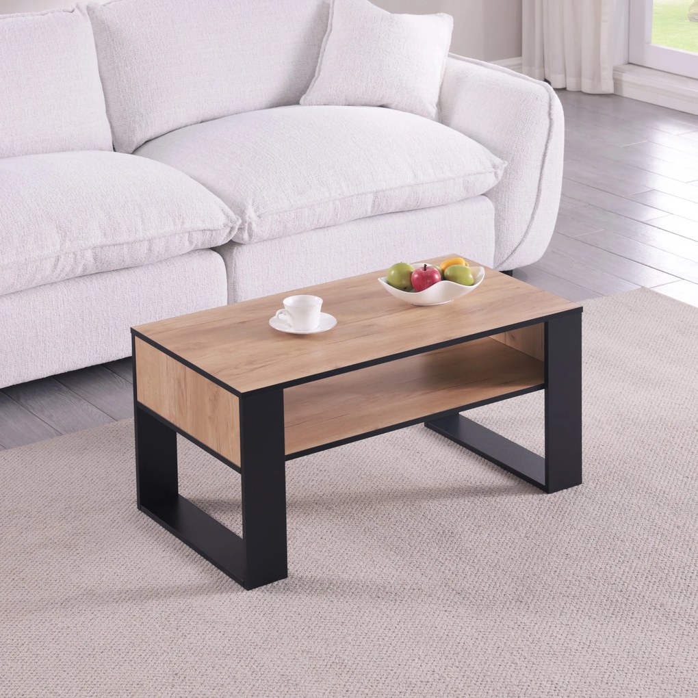 Konferenčný stolík Houseland Domini dub craft zlatý/čierny