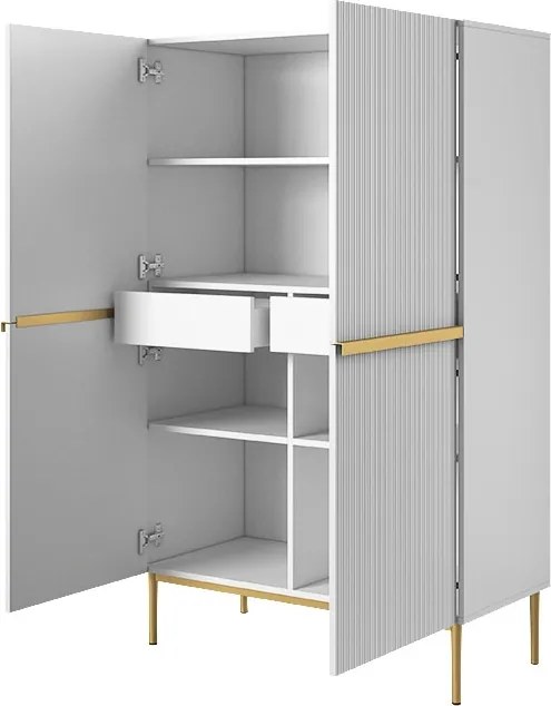 Vysoká komoda Nicole 100 cm dvojdverová - biely mat / zlaté nožičky