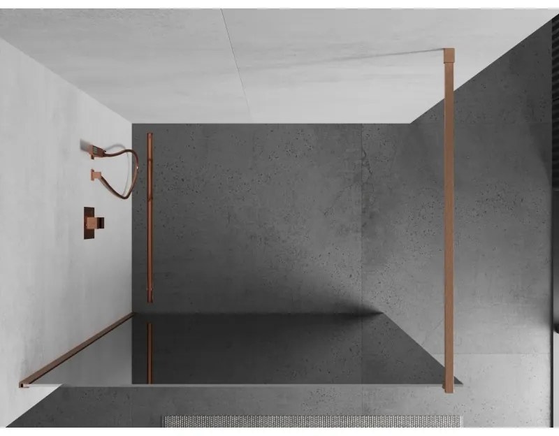 Mexen Kioto, sprchová zástena Walk-In 100 x 200 cm, 8mm sklo vzor zrkadlo, medený matný profil, 800-100-101-65-50