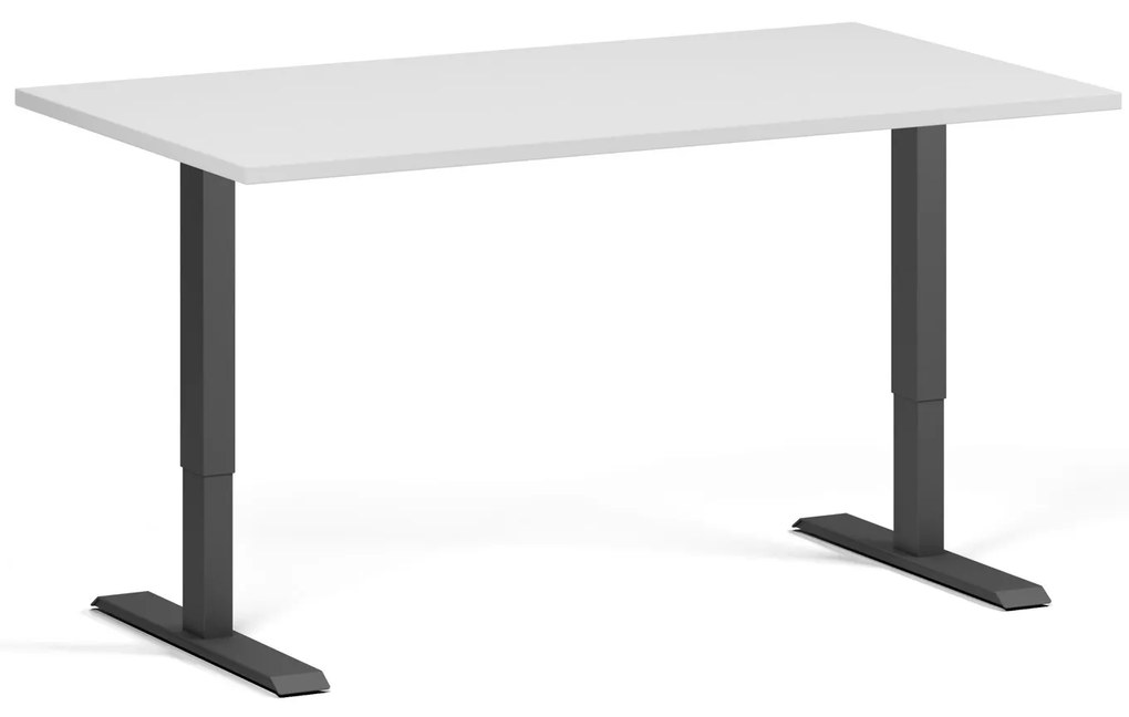 Výškovo nastaviteľný stôl, 140x80 cm, 1 motor, čierna podnož, biela