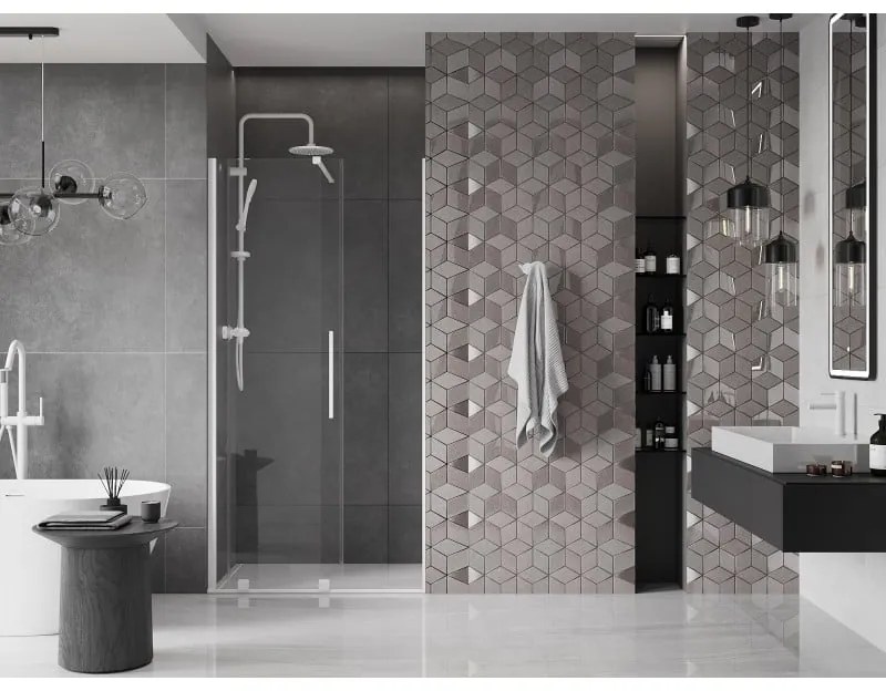 Mexen Velar, posuvné dvere do otvoru 100x200 cm, 8mm číre sklo, biely profil, 871-100-000-01-20