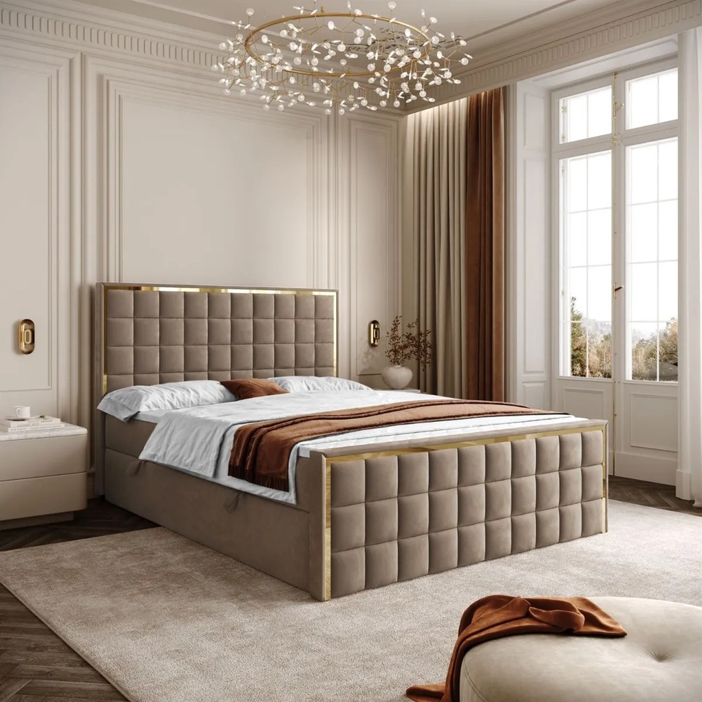 VYSOKÁ ČALÚNENÁ POSTEĽ NOEMI GOLD 140X200 ROYAL VELVET 176