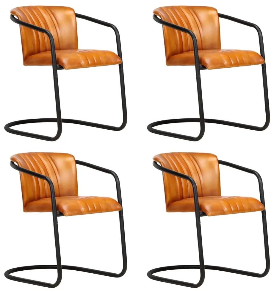 Jedálenské stoličky 4 ks, svetlohnedé, pravá koža