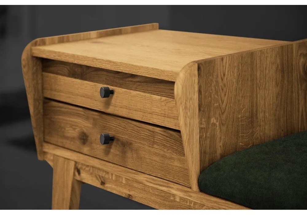 Lavica so zásuvkami z dubového dreva so zeleným sedákom Retro - The Beds