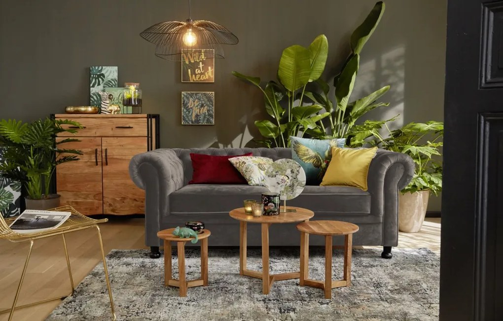 Pohovka Chesterfield, stredně šedá látka