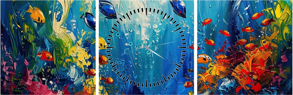 Obraz - Maľba podmorského sveta (s hodinami) (90x30 cm)
