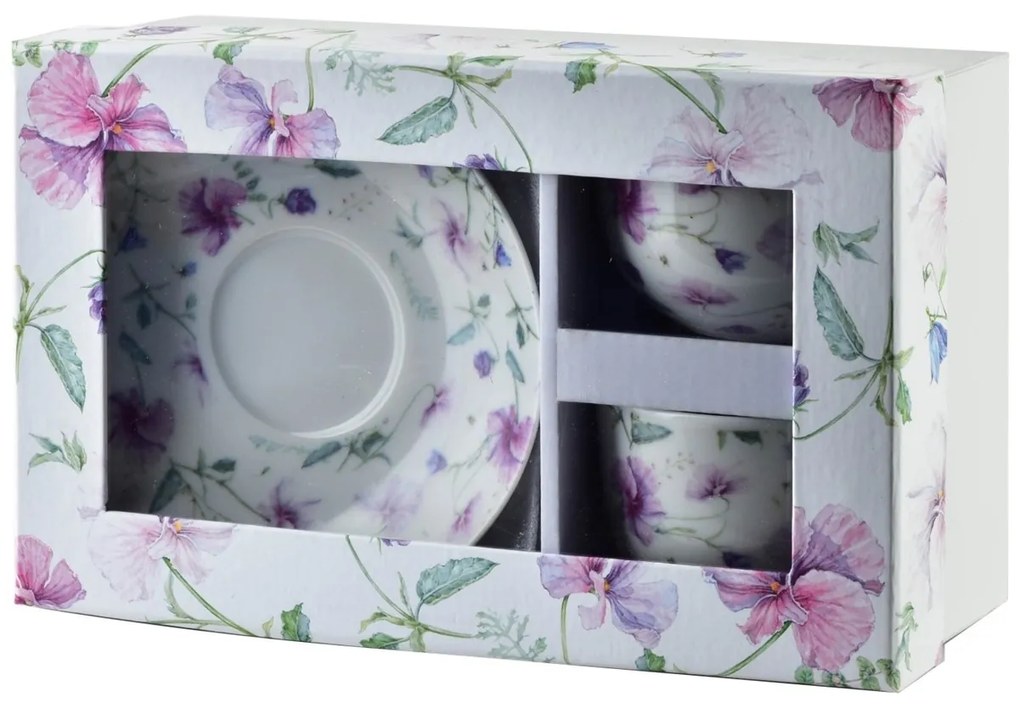 Porcelánová šálka s podšálkou Joy Purple 245 ml sada 2ks