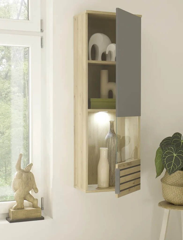 Obývacia stena Milan, dub artisan/sivá, s osvetlením