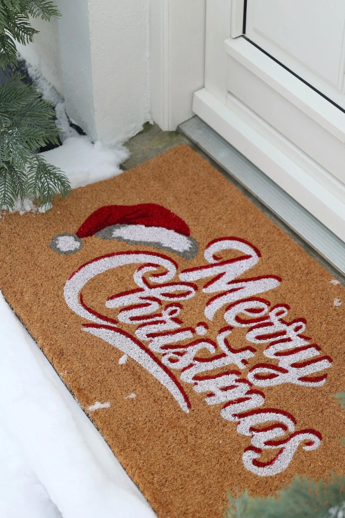 Hnedá kokosová rohožka Merry Christmas - 75 * 45 * 1,5 cm
