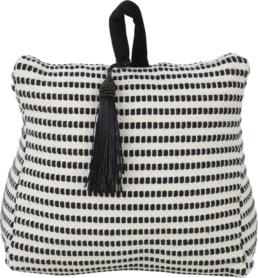 Krémovo-čierna bavlnená dverná zarážka Stripe - 10*21*17cm