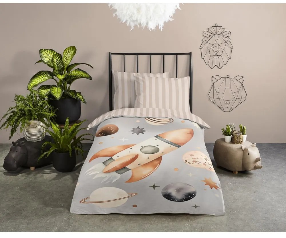 Sivobéžové bavlnené detské obliečky na jednolôžko 140x200 cm Explore – Good Morning