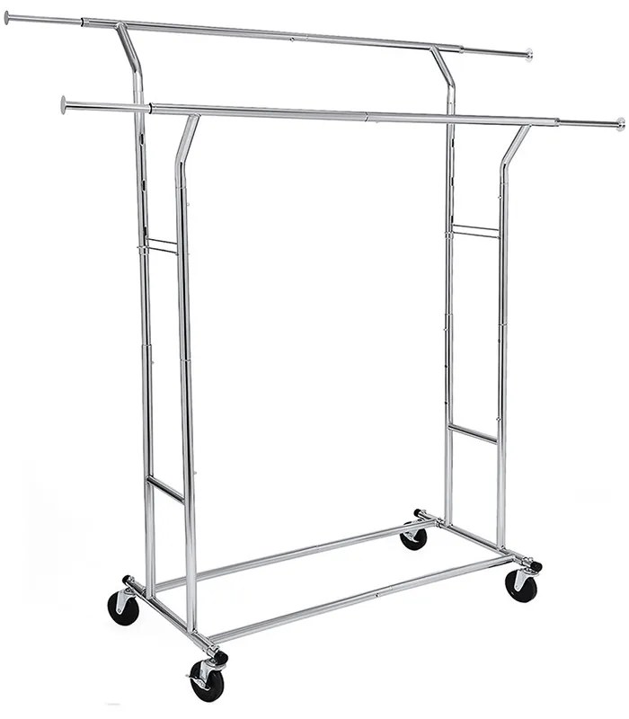 Nastaviteľný stojan na oblečenie s nastaviteľnou výškou a šírkou, strieborný