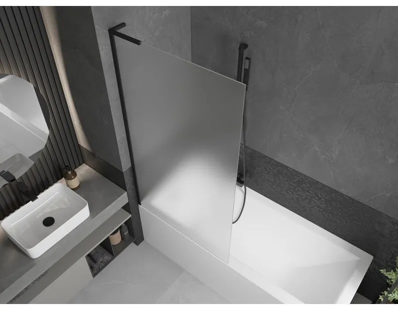 Mexen Next L, 1-krídlová vaňová zástena 90 x 150 cm, 6mm sklo námraza, čierny profil, 895-090-000-03-30-70