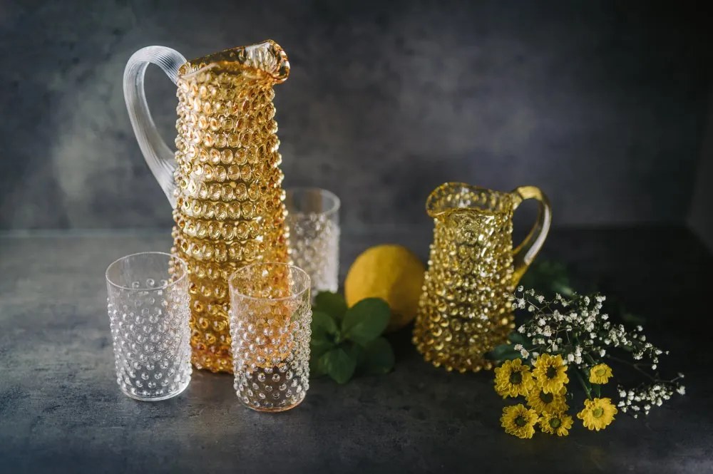 Kónický džbán, Jílek Glassworks, HOBNAIL, Podj. amber, 1 l