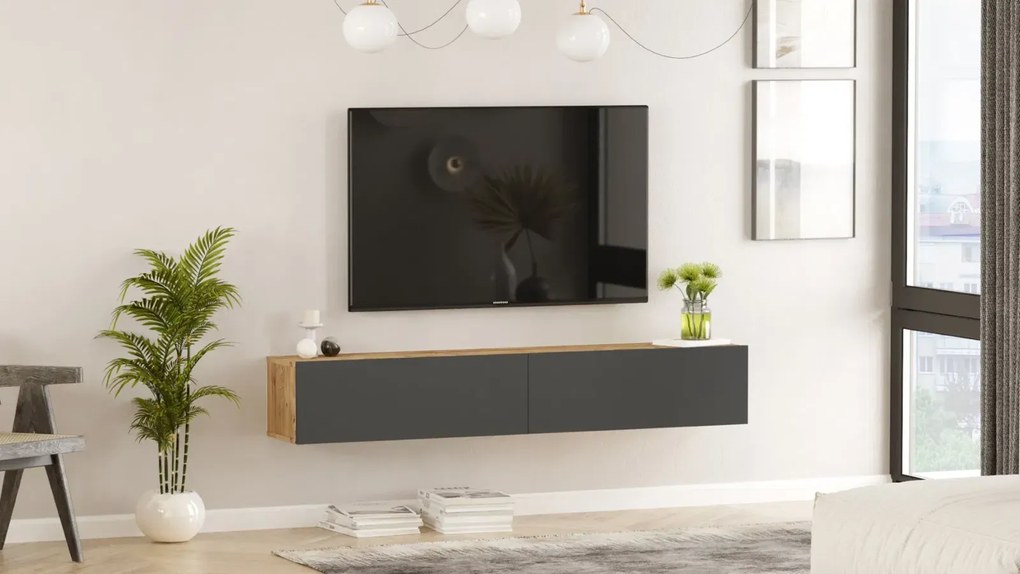 Závesný TV stolík Houseland Flipo borovica Atlantic/antracitový sivý