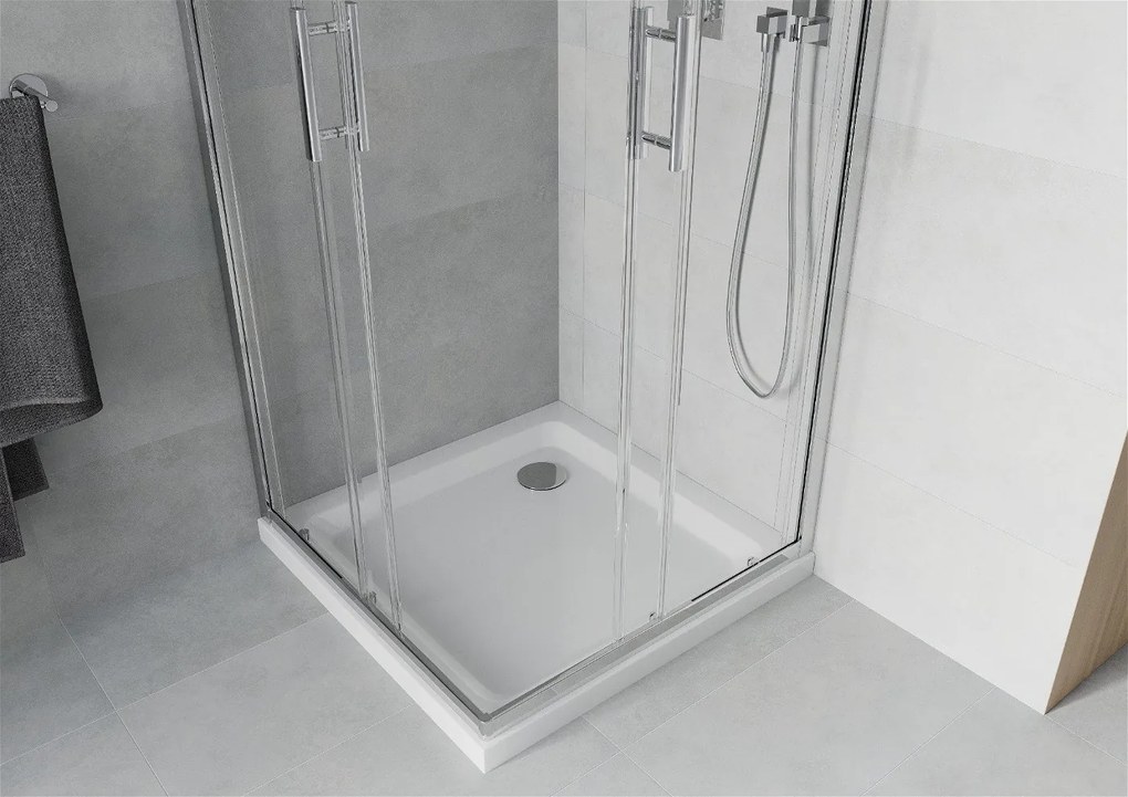 Mexen Rio štvorcový sprchovací kút 90 x 90 cm, 5mm sklo, chrómový profil-číre sklo + slim sprchová vanička 5cm, 860-090-090-01-00-4010