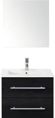 Kúpeľňový nábytkový set Sanox Stretto farba čela black oak ŠxVxH 61 x 170 x 39 cm s keramickým umývadlom a zrkadlovou skrinkou