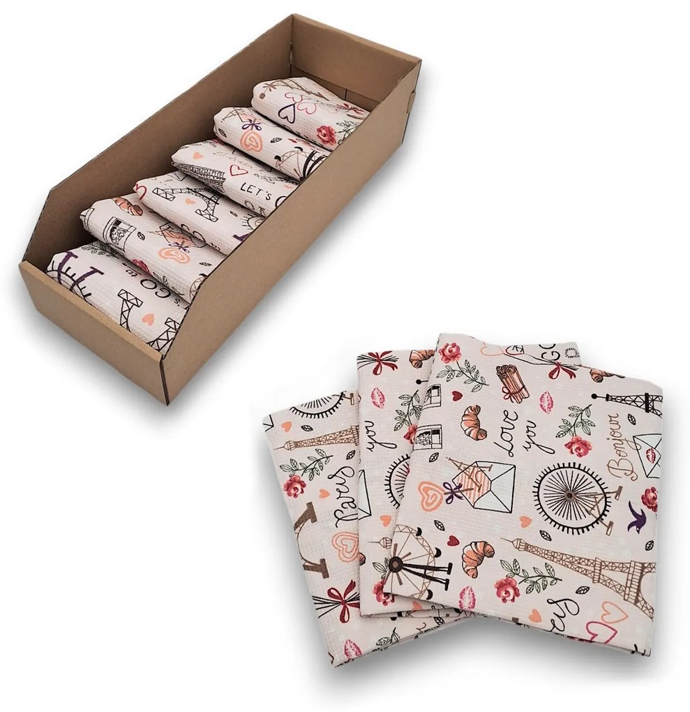 usporadejto.cz 6 ks vaflových kuchynských utierok + úložný box - PARIS