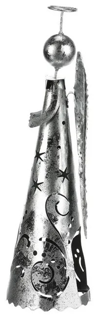 Vianočná kovová dekorácia Anjel na čajovú sviečku, strieborná