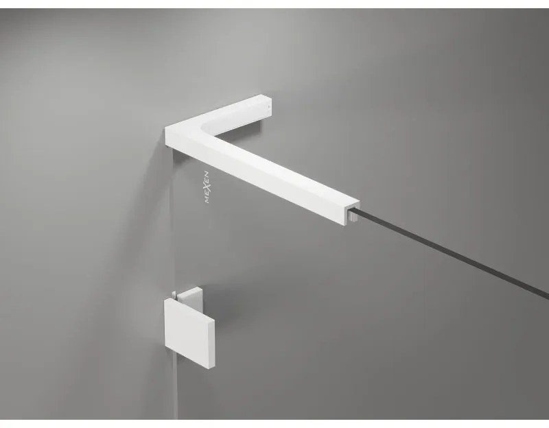 Mexen Lunar, L pravý výklopný sprchový kút 100 x 90 cm, 8mm číre sklo, biely profil, 834L-100-090-20-00-P