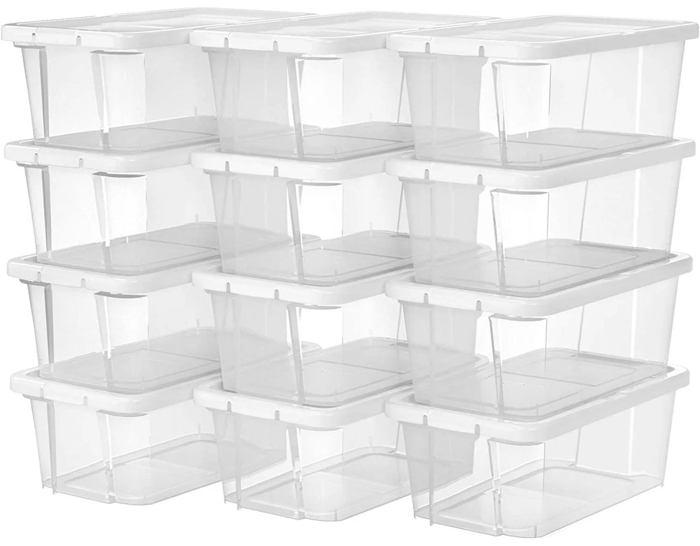 12 úložných boxov, plastový box na topánky, transparentné | SONGMICS