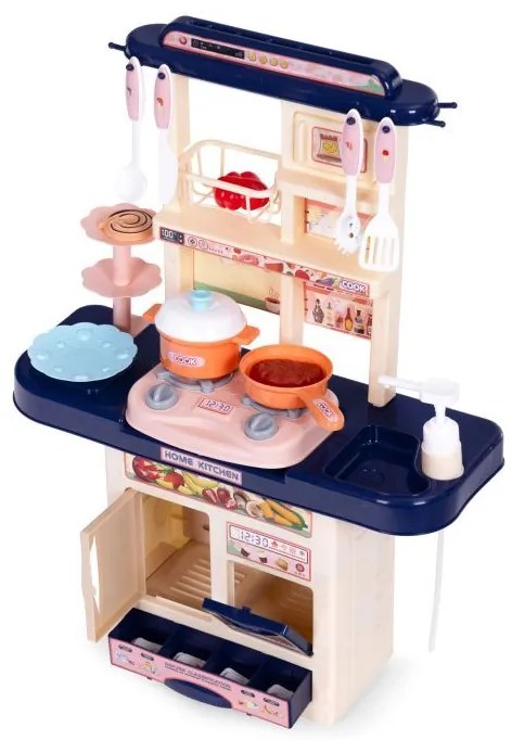 Kompaktná detská kuchynka s LED + 10 ks doplnkov - modrá