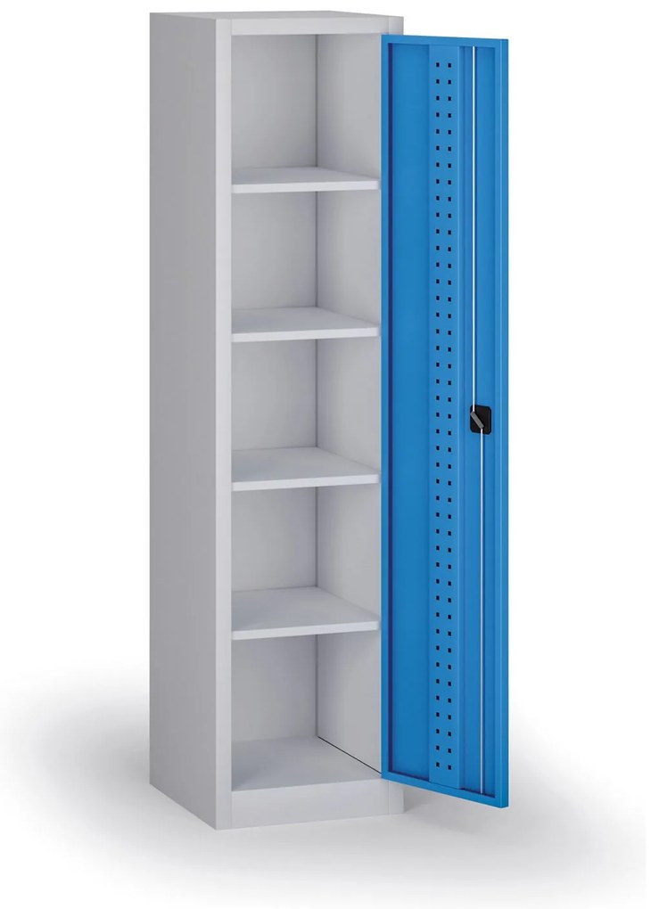 Úzka policová dielenská skriňa, 4 police, 1950 × 505 × 500 mm, modré dvere