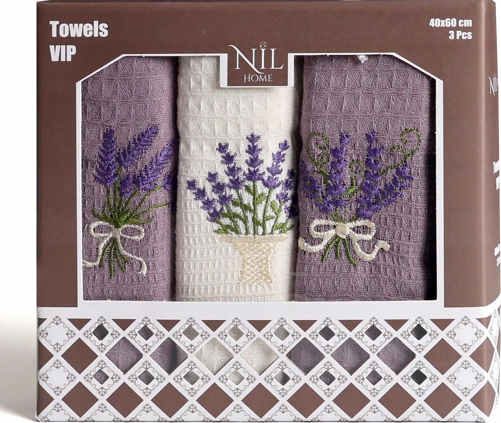 KUCHYNSKÉ UTIERKY LAVENDER SADA 3 KS 40X60 CM VZOROVANÉ